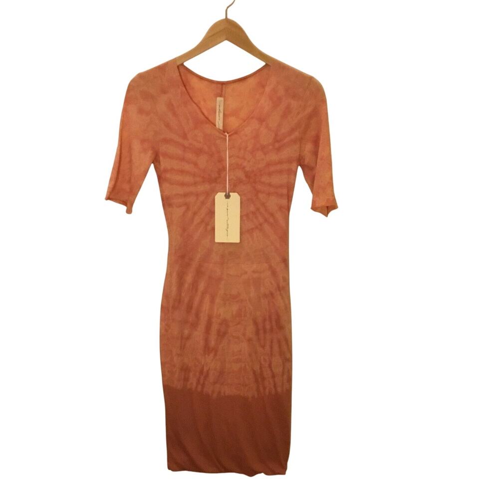 Raquel Allegra Signature Jersey S/S Fitted Citrus Tie Dye Bodycon DRESS NWT XS